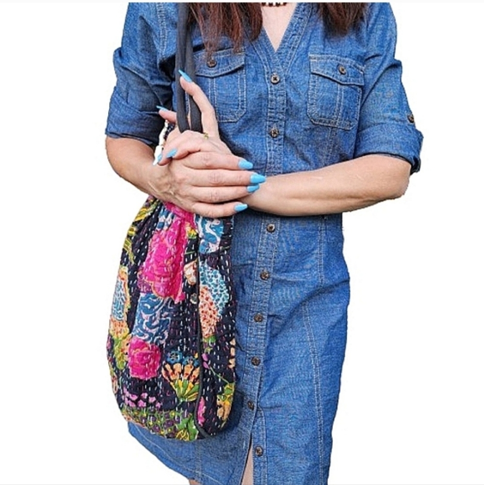 Floral Pleated Quilted Cotton Handstitched Cottagecore Boho Magnetic Hobo Bag